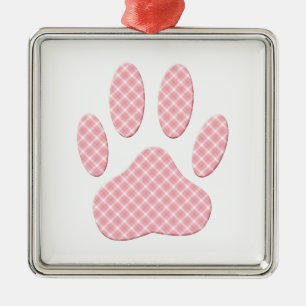 Adorno Metálico Impresión De Hojas De Perro De Tartán Rosadas Y Bl