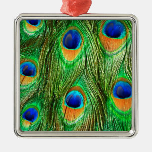 Adorno Metálico Impresión de plumas de pavo real coloridas