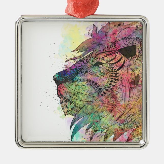 Adorno Metálico Impresionante diseño de leones de acuarela tribal (Frente)