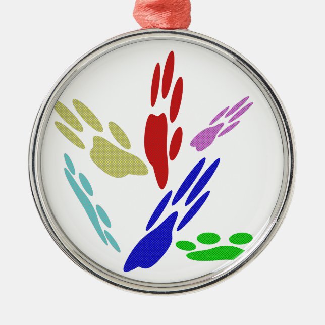 Adorno Metálico Impresiones de pata de perro con puntos de polka (Frente)