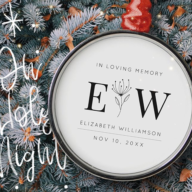 Adorno Metálico In Loving Memory Memorial Modern Monogram Foliage (Subido por el creador)