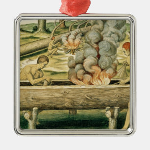 Adorno Metálico Indios que hacen una canoa de cobertizo