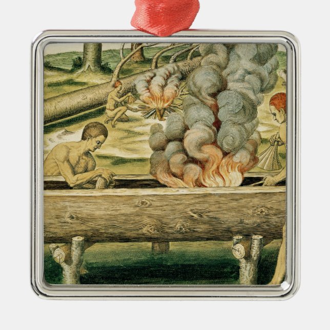 Adorno Metálico Indios que hacen una canoa de cobertizo (Frente)