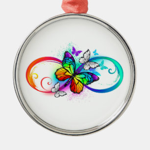 Adorno Metálico Infinito brillante con mariposa arco iris