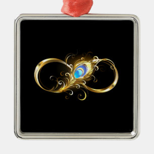 Adorno Metálico Infinito con la pluma de pavo real dorado