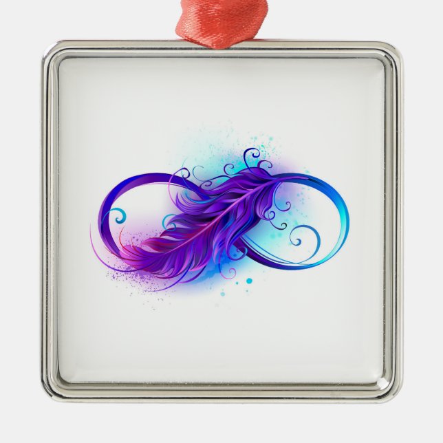 Adorno Metálico Infinito con plumas púrpura (Frente)