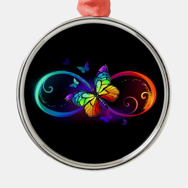 Adorno Metálico Infinito vibrante con mariposa arco iris sobre neg (Frente)