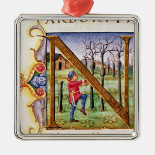 Adorno Metálico Inicial 'N de Historiated