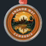 Adorno Metálico Insignia de arte de viajes Angkor Wat Cambodia<br><div class="desc">Obra vectorial Angkor Wat. Angkor Wat es un complejo de templos en Camboya que ha sido considerada la estructura religiosa más grande del mundo por Guinness World Records. Se encuentra en la antigua capital jemer de Angkor,  al norte de Camboya.</div>