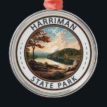 Adorno Metálico Insignia de Harriman State Park New York<br><div class="desc">Ilustracion del Parque Estatal Harriman en un círculo de insignias. El parque también es conocido por sus 31 lagos,  múltiples arroyos,  zona de camping pública y excelentes vistas.</div>