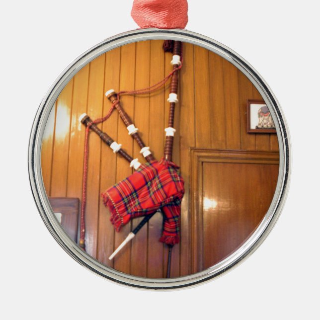 Adorno Metálico Instrumento musical escocés Bagpipe Tartan Plaid (Frente)