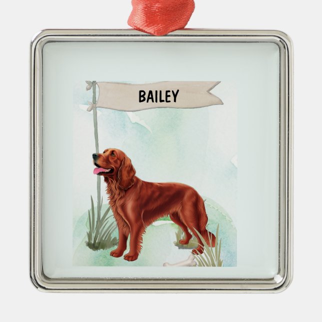 Adorno Metálico Irish Setter Watercolor Personalized Dog (Frente)