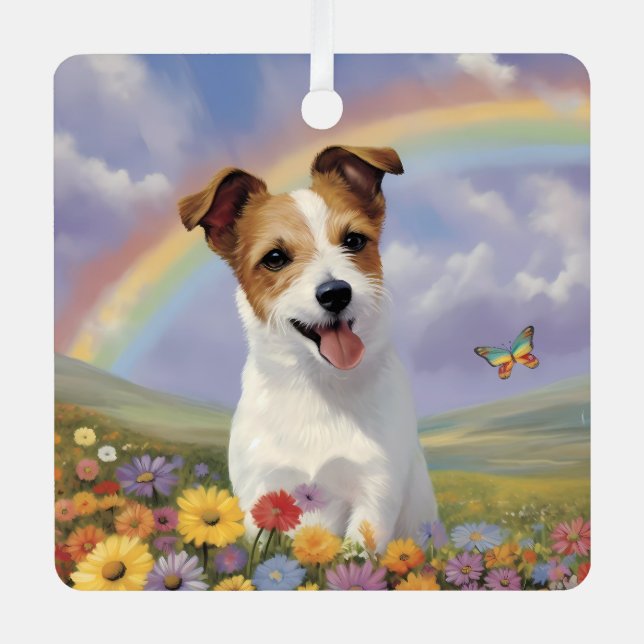 Adorno Metálico Jack Russell Memorial Personalizado Rainbow Butfly (Anverso)