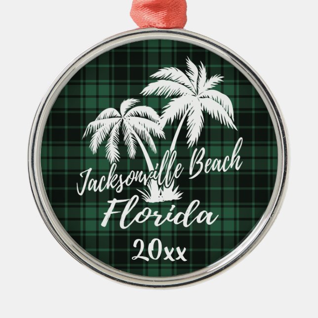 Adorno Metálico Jacksonville Beach Florida Palm Tree Green Plaid (Frente)