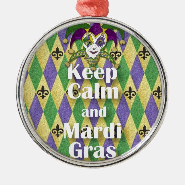 Adorno Metálico Jester Mask Keep Calm and Mardi Gras (Frente)
