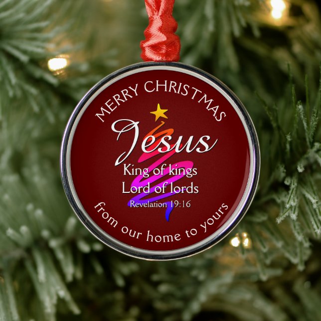 Adorno Metálico JESUS KING OF KINGS Personalizado Borgoña | NAVIDA (Árbol)