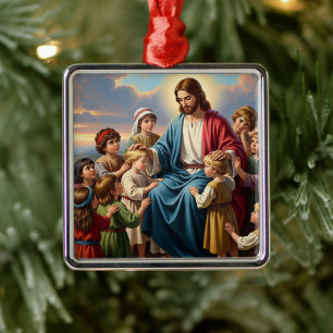 Adorno Metálico Jesús rodeado de niños