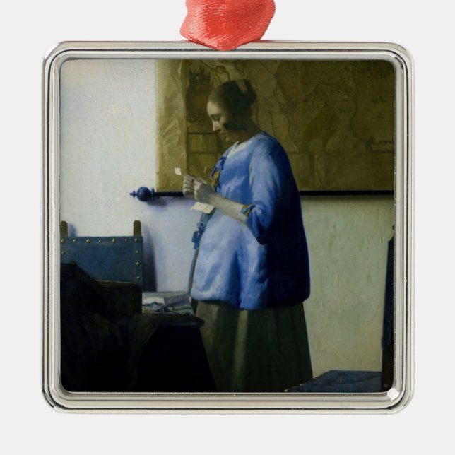 Adorno Metálico Johannes Vermeer - Mujer en azul leyendo una carta (Frente)