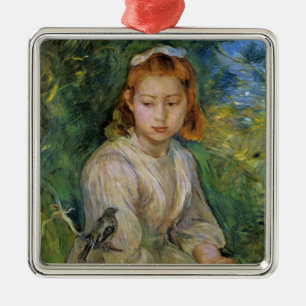 Adorno Metálico Joven Chica con pájaro (por Berthe Morisot)