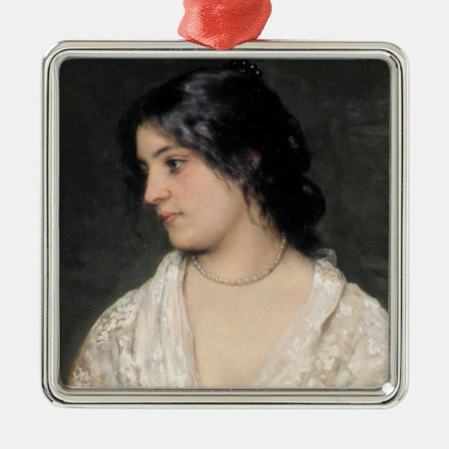 Adorno Metálico Joven con collar de perla (Frente)