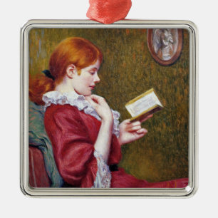 Adorno Metálico Joven con el pelo rojo leyendo un buen libro