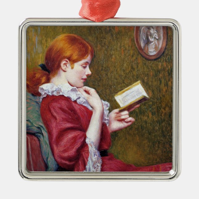 Adorno Metálico Joven con el pelo rojo leyendo un buen libro (Frente)