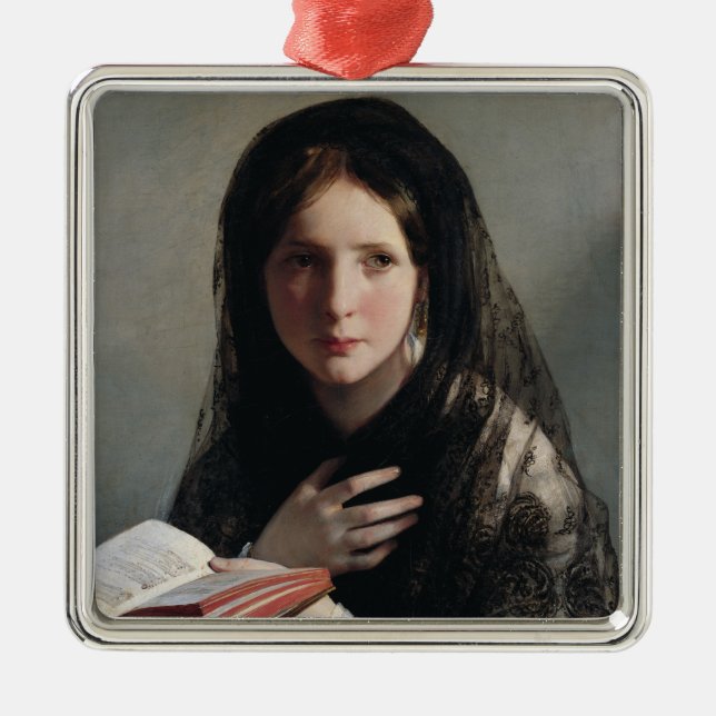 Adorno Metálico Joven perdida en sueños (leyendo un libro) (Frente)