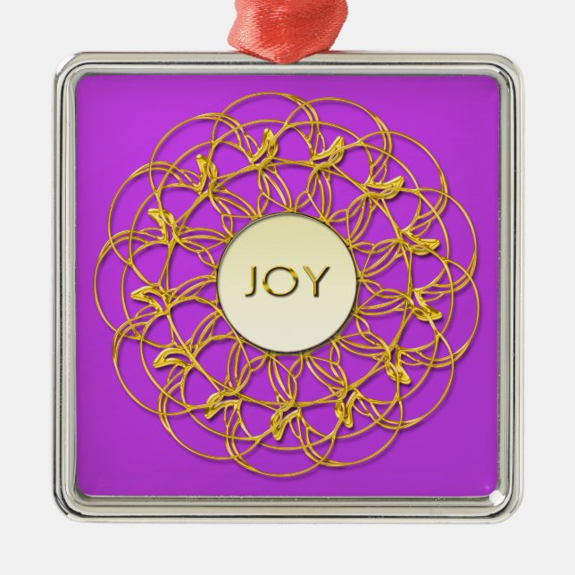 Adorno Metálico JOY escrito en diseño de oro geométrico de encaje (Frente)