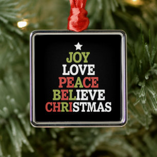 Adorno Metálico Joy Love Peace Belibe Christmas Tree Family
