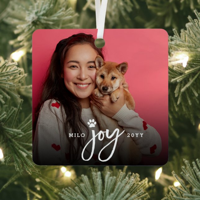 Adorno Metálico Joy Paw Imprimir Pincel Guión Foto Perro Navidades (in situ)
