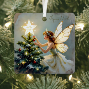 Adorno Metálico Joyeux Noël Hada Bonita Navidad Personalizada