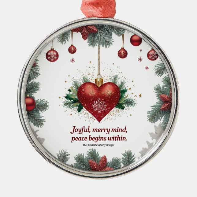 Adorno Metálico Joyful Merry Mind — Premium Round Christmas Orname (Frente)