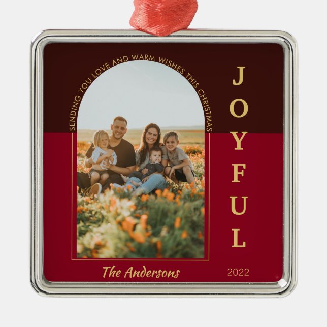 Adorno Metálico Joyful Modern Arch Foto De Navidades Rojos (Frente)