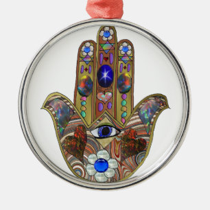 Adorno Metálico Judaica Hamsa Hearts Flowers Opal Art Print