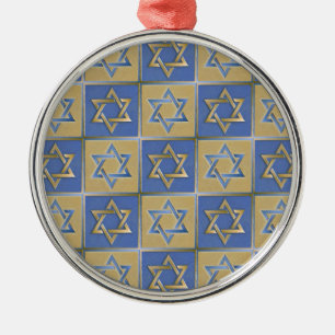Adorno Metálico Judaica Star Of David Metal Gold Blue