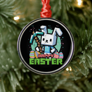 Adorno Metálico Juego de píxeles del conejo de Pascua feliz