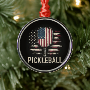 Adorno Metálico Jugador de Pickleball Bandera de EE. UU. Paddlebal