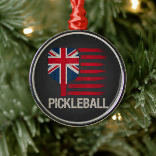 Adorno Metálico Jugador de Pickleball Paleta Bandera Reino Unido