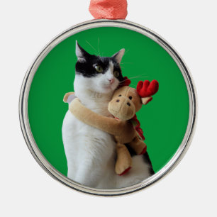 Adorno Metálico Juguete de Navidades de gatos y renos blancos y ne