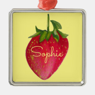 Adorno Metálico Juicy Strawberry fruta acuarela nombre personal