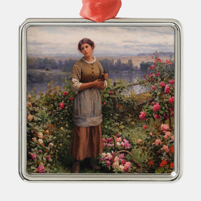 Adorno Metálico Julia reuniendo Rosas (hermosa Chica y flores) (Frente)