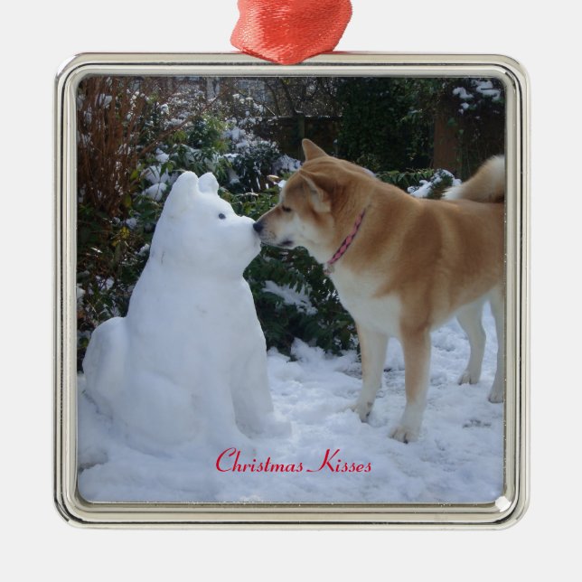 Adorno Metálico kakita lindo besando a snowman akita estacional (Frente)