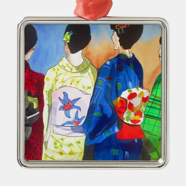 Adorno Metálico Kimono de primavera arte japonés Geisha (Frente)