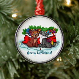 Adorno Metálico Kitty and Puppy , Happy XMas