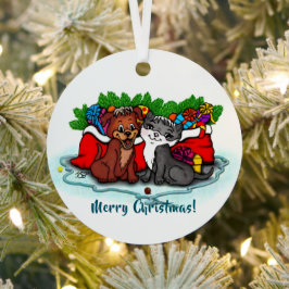 Adorno Metálico Kitty and Puppy , Happy XMas