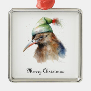 Adorno Metálico Kiwi Pájaro Navidad Elfo Verde Acuarela Personaliz
