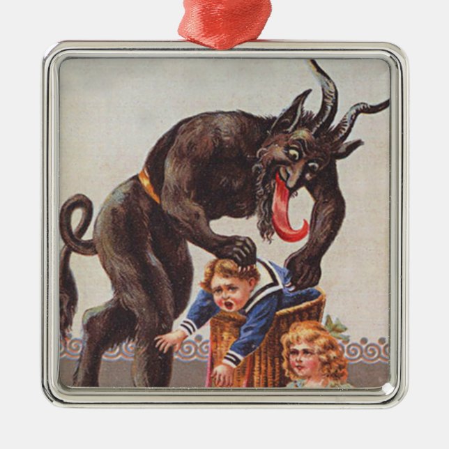 Adorno Metálico Krampus Secuestrando Niños (Frente)