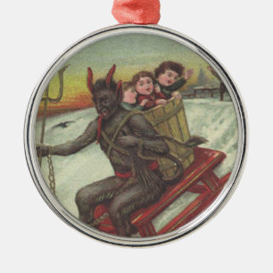 Adorno Metálico Krampus secuestrando niños con la horca de su trin