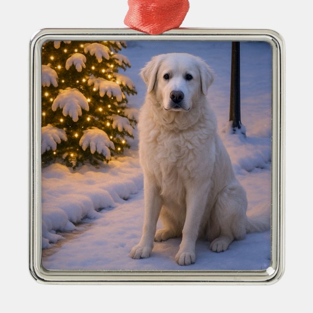 Adorno Metálico Kuvasz Holiday Card (Frente)