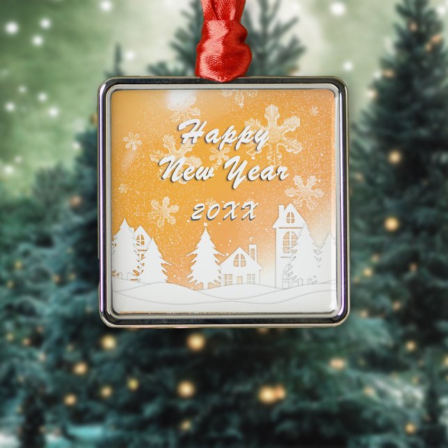 Adorno Metálico La Casa Blanca de la Nieve dorada Feliz Navidad (Subido por el creador)